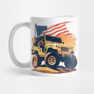 Vintage Summer 4th of July Jeep Beach Sunset car Mug